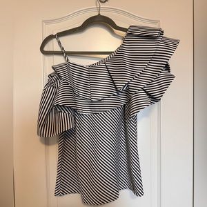 Aqua one should ruffle sleeve top. Striped black and white.